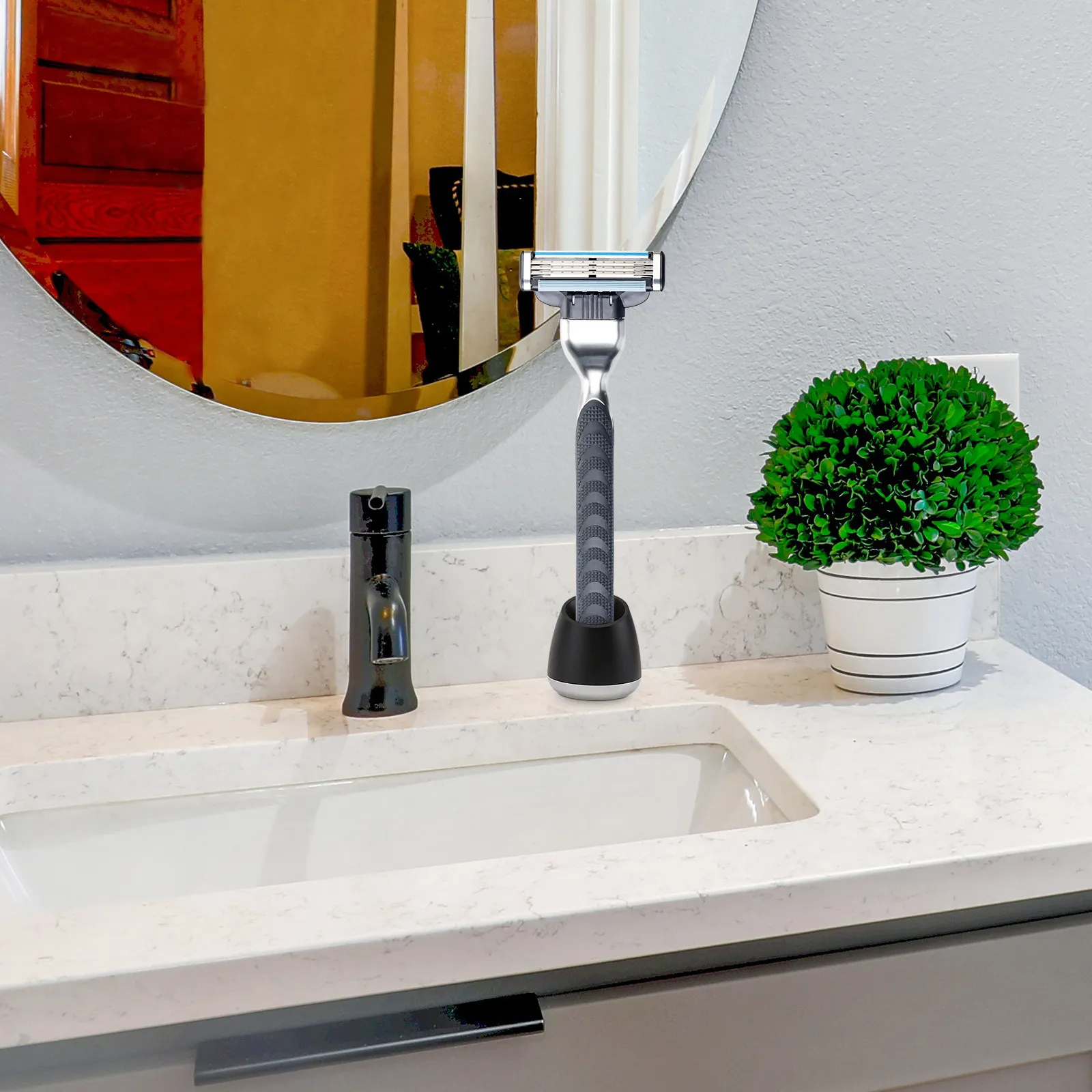 Soporte de Aluminio Premium para Maquinillas de Afeitar Eléctricas y Manuales, con Cepillo, Resistente al Óxido y al Desgaste, para un Baño Ordenado