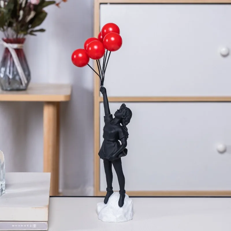 

Resin Ornament Flying Love Balloon Girl Sculpture Decoration Abstract Modern Home Desktop Study Office Decoration Gift