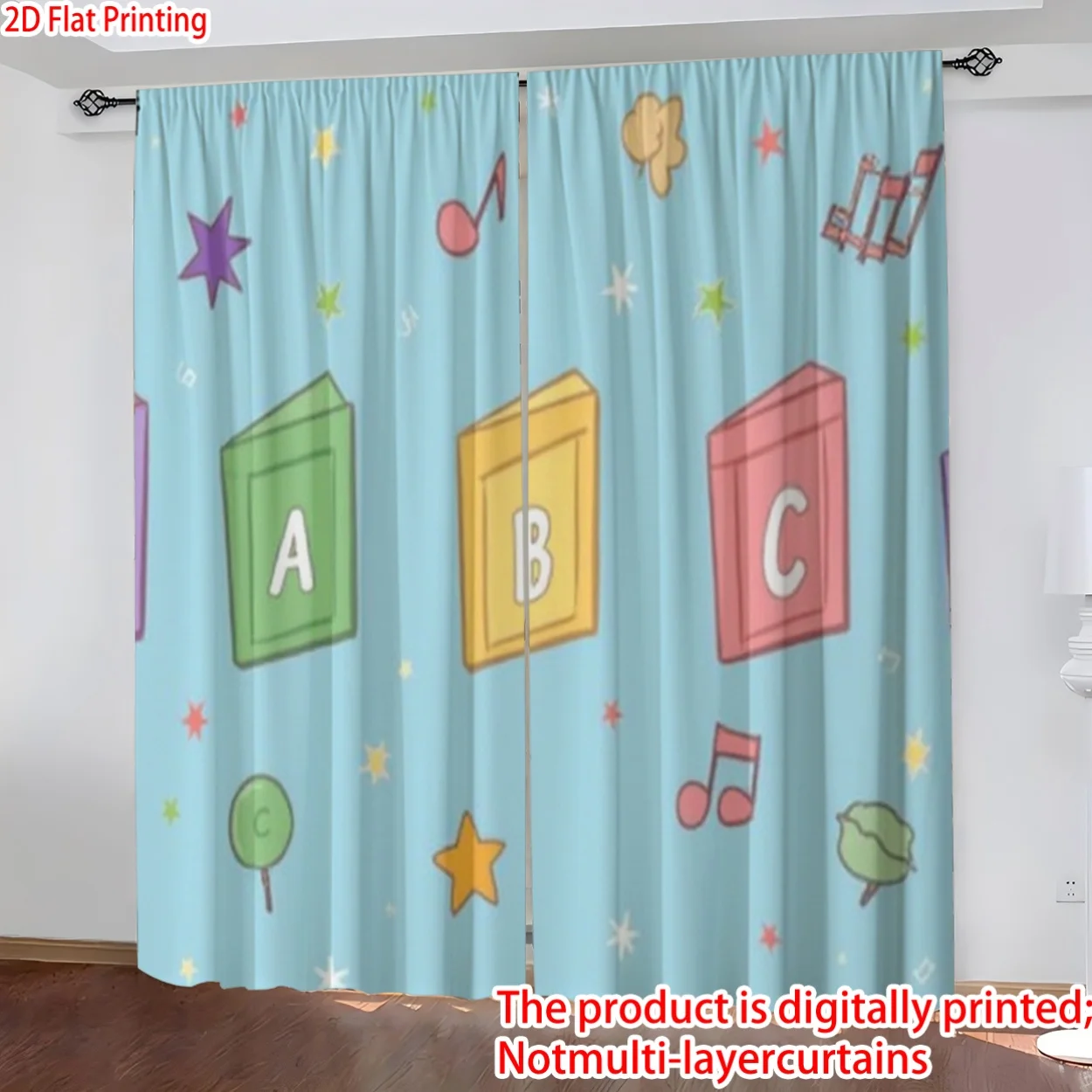 ABC Block Curtain, Cute Cartoon Kids Window Drape, Educational Nursery Blackout Panel, Boy Girl Bedroom Decor