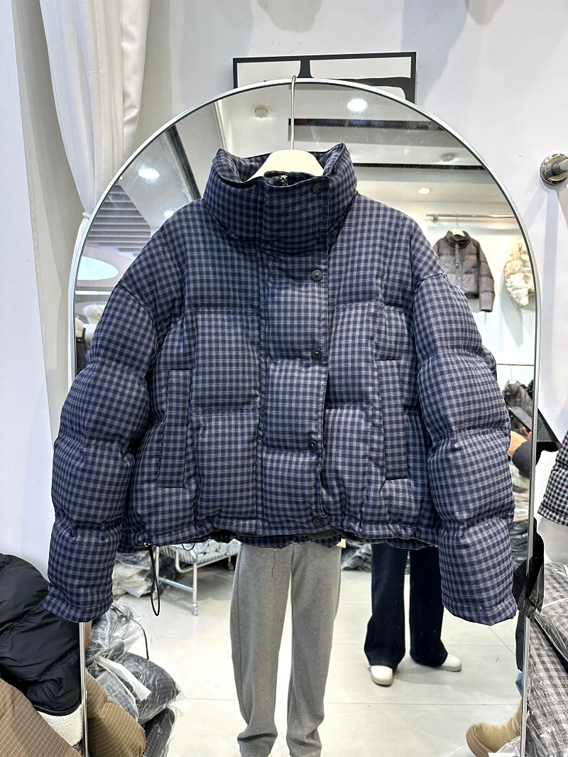 

Faionable Plaid Winter Thiened ort Puffer Jaet Women's Stand Collar Warm Korean Sle Outerwear Trendy Winter Coat