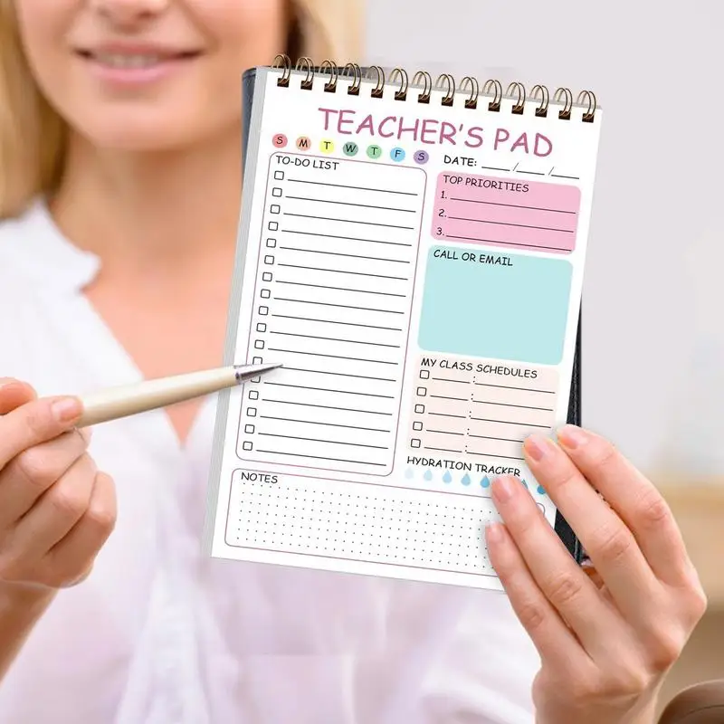 Заметки для учителей, контрольный список для учителей, блокнот, 50 листов, 5,8 х 8,3 дюйма, милый органайзер для написания заметок, переплет с двойной катушкой, ежедневник для