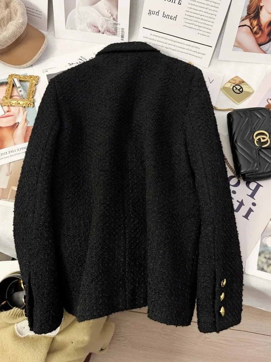 เสื้อเบลเซอร์ผู้หญิงสไตล์โกธิคสีดำ ผ้าทวีด แขนยาว หรูหรา สไตล์วินเทจ กระดุมแถวเดียว ทรงสูท ยุค Y2K อีโม ยุค 2000 ฤดูใบไม้ร่วง 2025