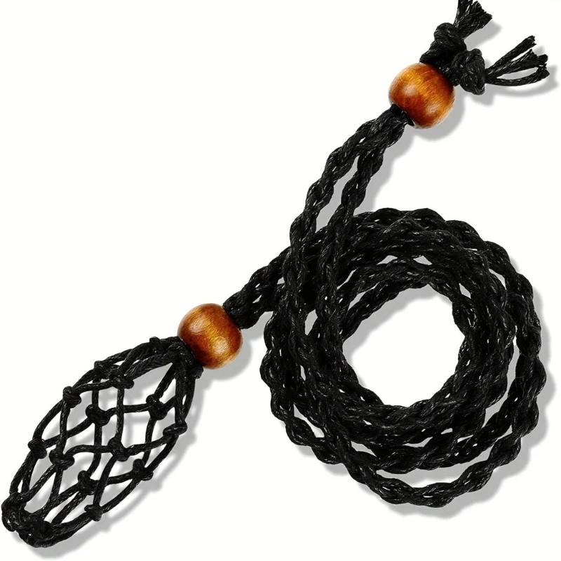 Pack of 10 Natural Stone Pendant Net Pocket Necklace Unique Adjustable Cord Choker for Crystal Display Handmade Jewelry