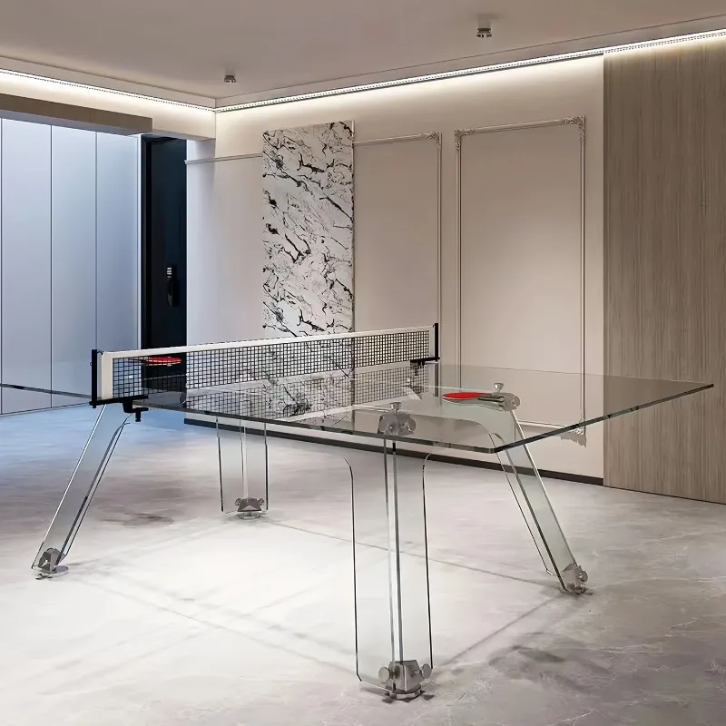 Light luxury table tennis table, indoor household stainless steel high-end villa crystal transparent tempered glass table