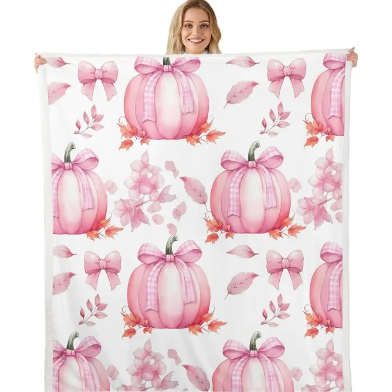 

Розовое одеяло с тыквой, романтическое одеяло с бантом, деревенское плюшевое одеяло с кленовым листом, осенний урожай, украшение на День Благодарения