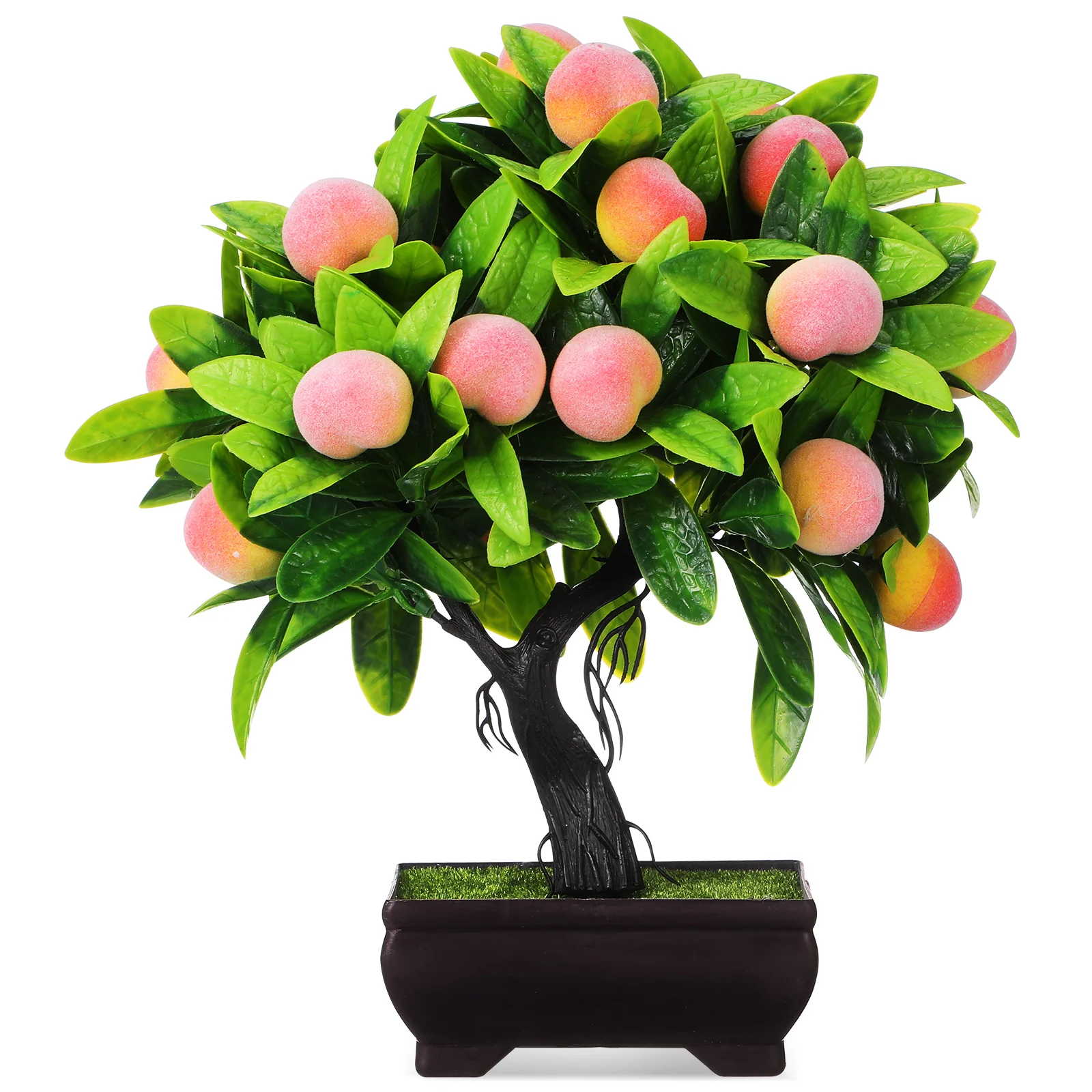 

25cm Artificial Bonsai Realistic Artificial Peach Bonsai Tree Faux Potted Greenery For Desk Office And Shelf Home Decoration