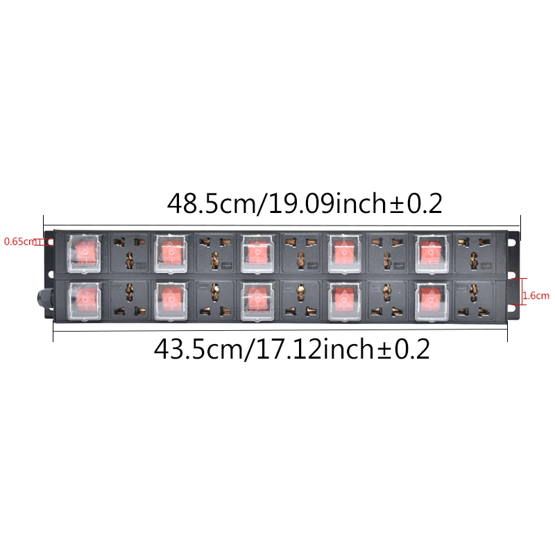 2U PDU power strip 10 Ways socket distribution unit 10 double break switch 2M extension cord Aluminum alloy shell Cabinet Mount