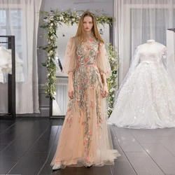 Prom Dresses Fashion High Neck Floral Print Evening Gowns Sparkly Elegant Sequined Appliques Flowers A-Line Party Dresses