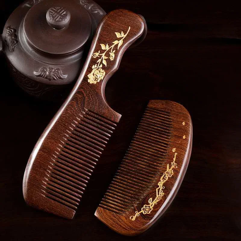 

Gold silk sandalwood comb crescent 16cm electrostatic comb curly wood comb gifts for family and friends