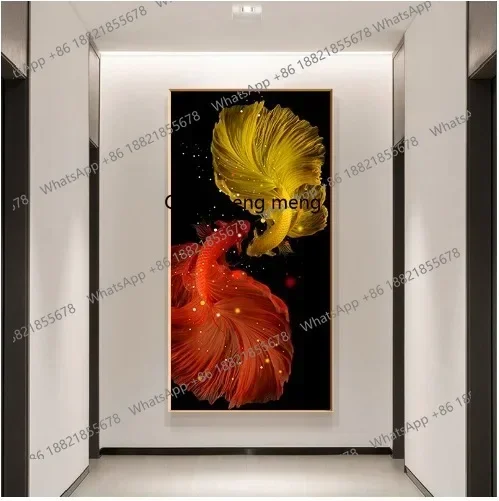 zA68Modern Chinese decorative tempered film crystal porcelain painting printing bedroom lucky fish artwork