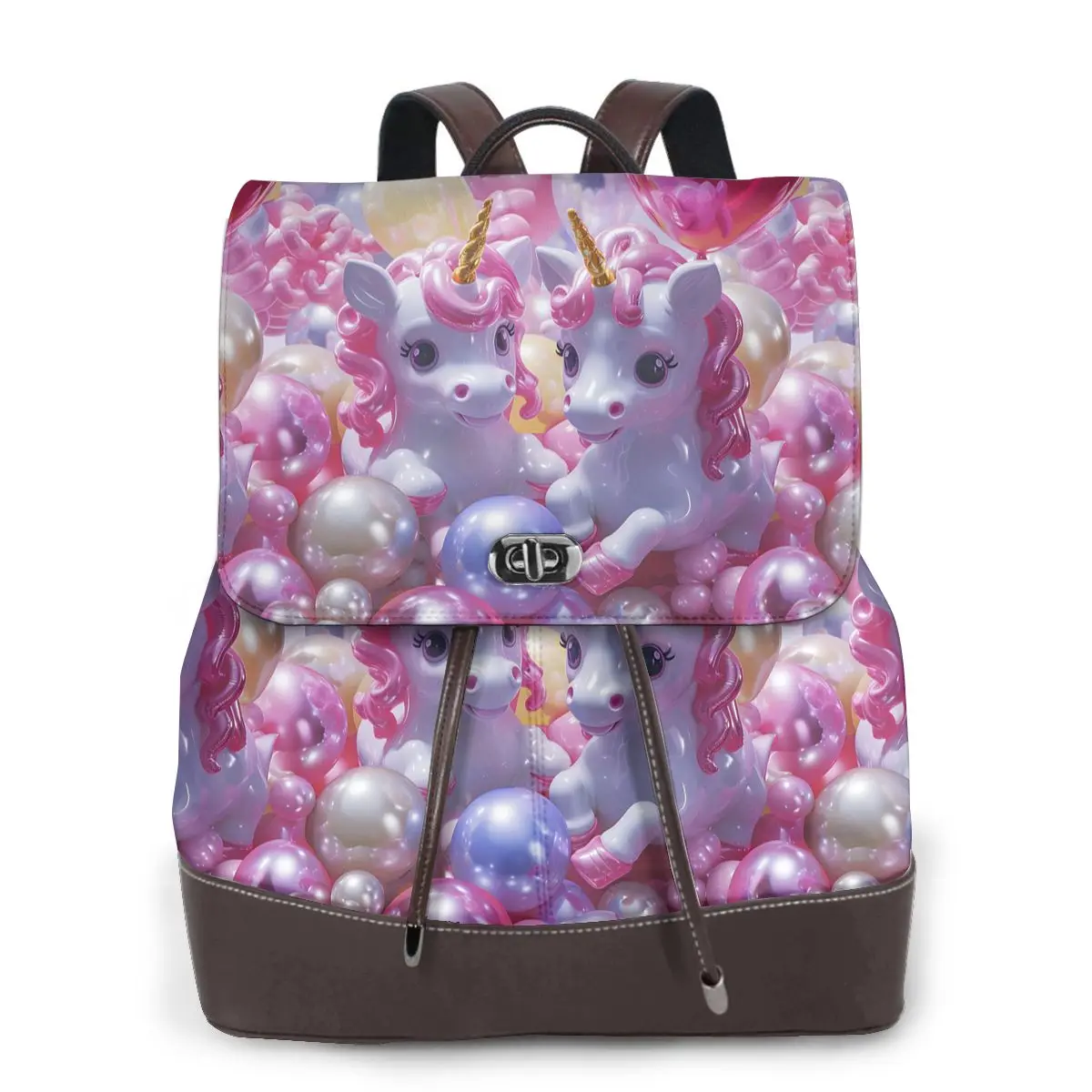 유니콘과 풍선 3D 패턴 새로운 핫 여성 배낭 디자이너 고품질 가죽 간단한 패션 대용량 배낭