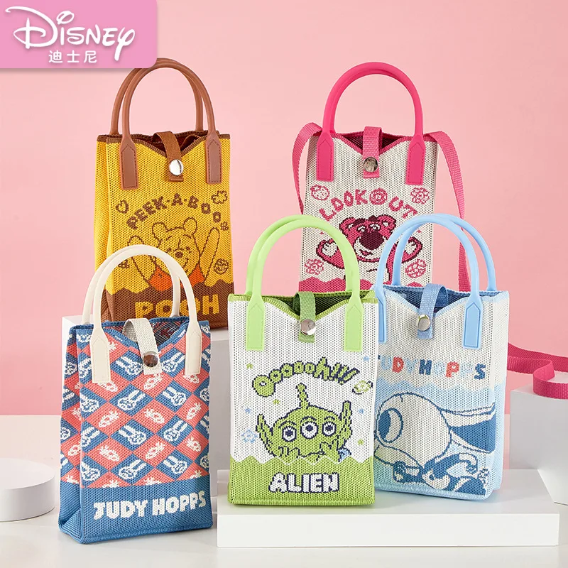 2024 Disney Knit Bag Shoulder Bag Hand Bag Cute Cartoon Ladies Casual Bag All-In-One Shoulder Crossbody Bag Girl Handbag Gift