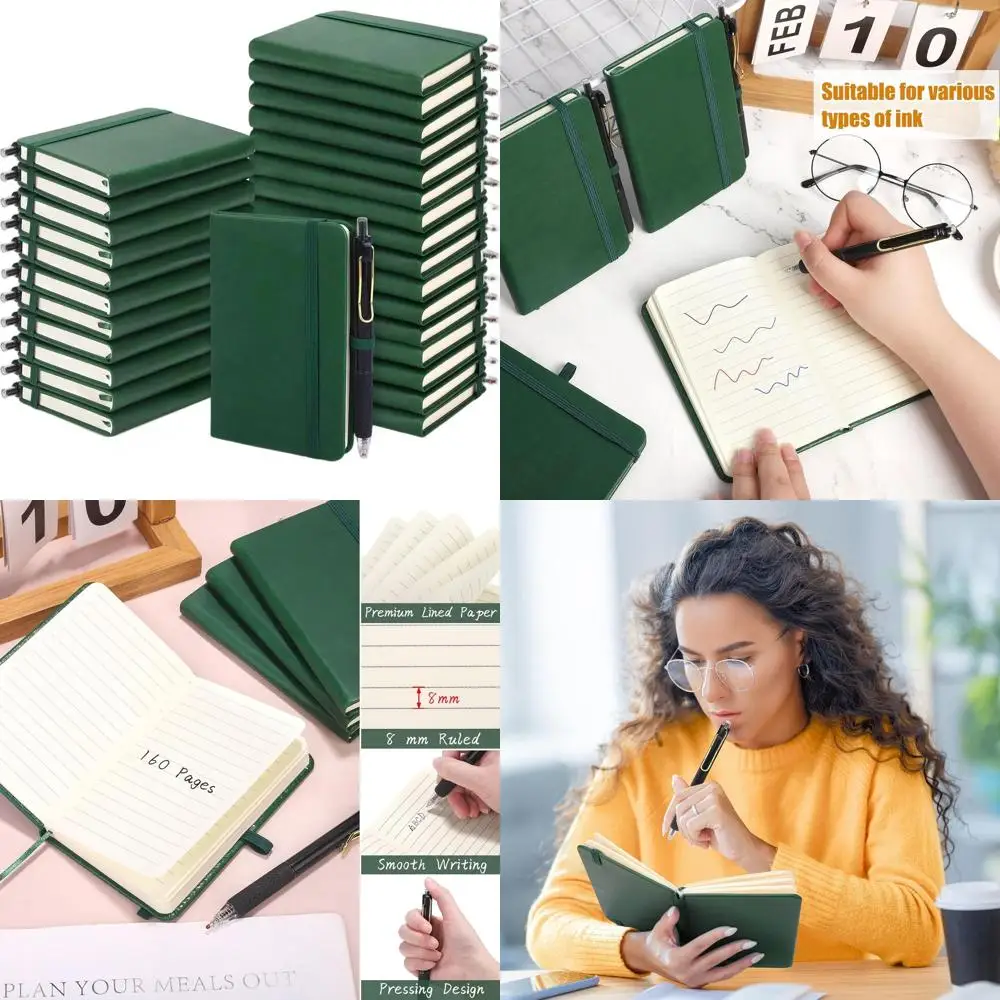 

Набор из 50 мини-блокнотов в линейку с ручками, 160 страниц, 3,5x5,5 дюймов, формат А6, кожаная обложка, линовка College Ruled, идеально подходят для школы или офиса