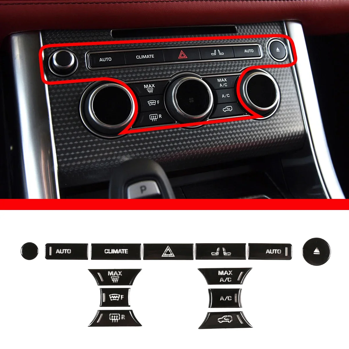 

Central Control Air Conditioning Button Patch Decorative Sticker Car Accessories For Land Rover Range Rover Sport Vogue 2014-17