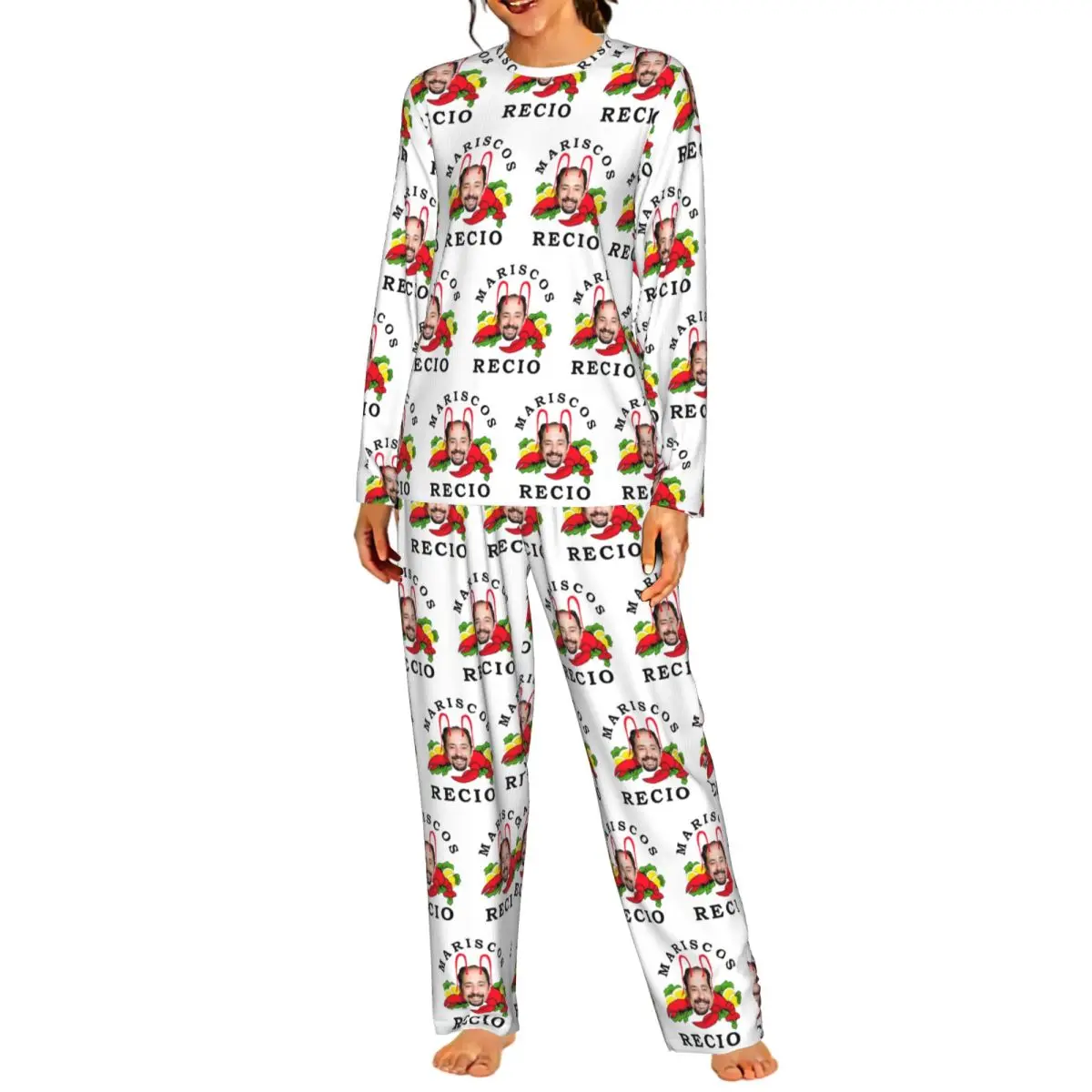Antonio Recio Round Neck Long Sleeves Nightdress for Sleeping Sleepshirts Women Soft Pajama Set Long Pants
