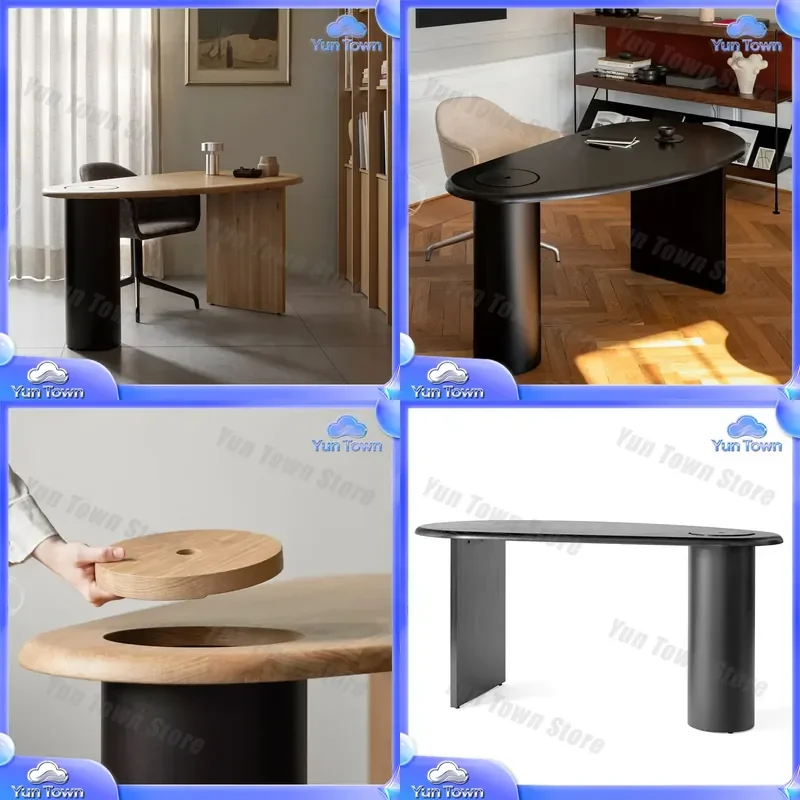 Eclipse desk for wabi-sabi style oval solid wood small desk for home office creative designer workbench for minimalist