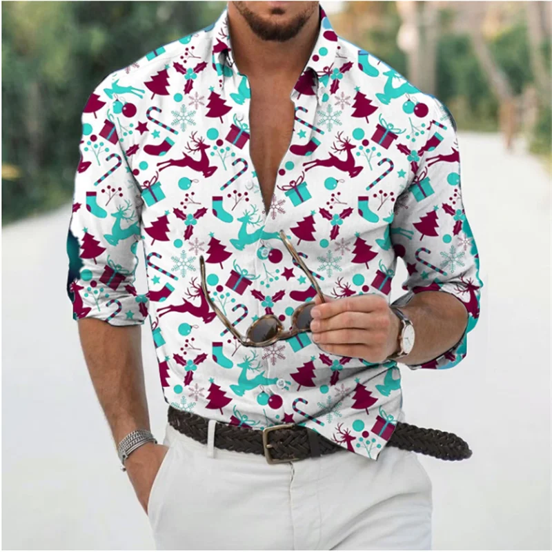 New List Men\'s Christmas Snowflake Social Party Shirt 3D Printing Christmas Pattern Original Shirt Oversized 6XL Christmas Gift
