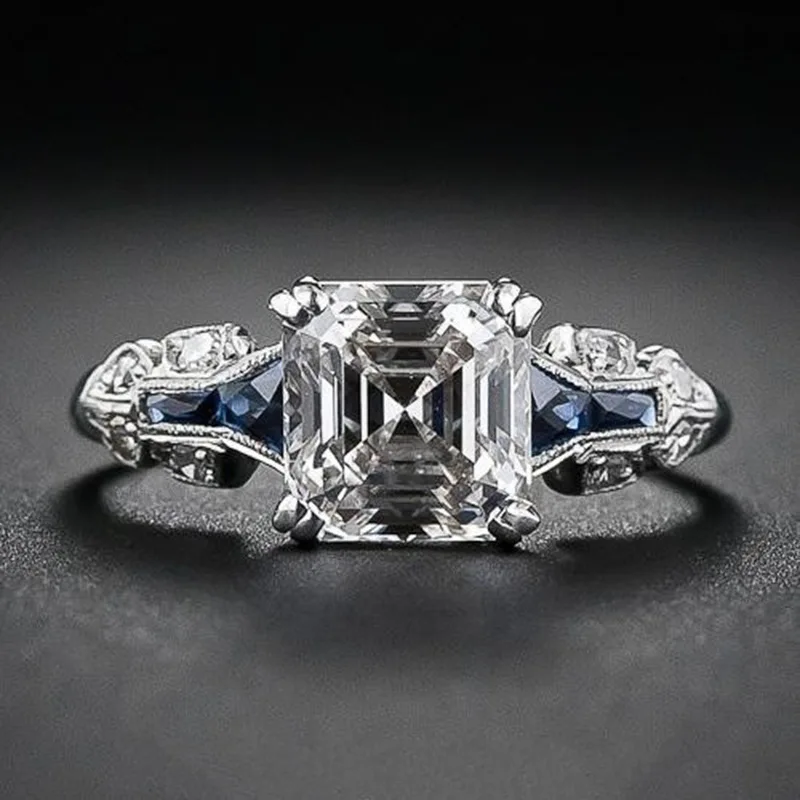 New irregular trapezoidal square diamond topaz sapphire ring European and American rings