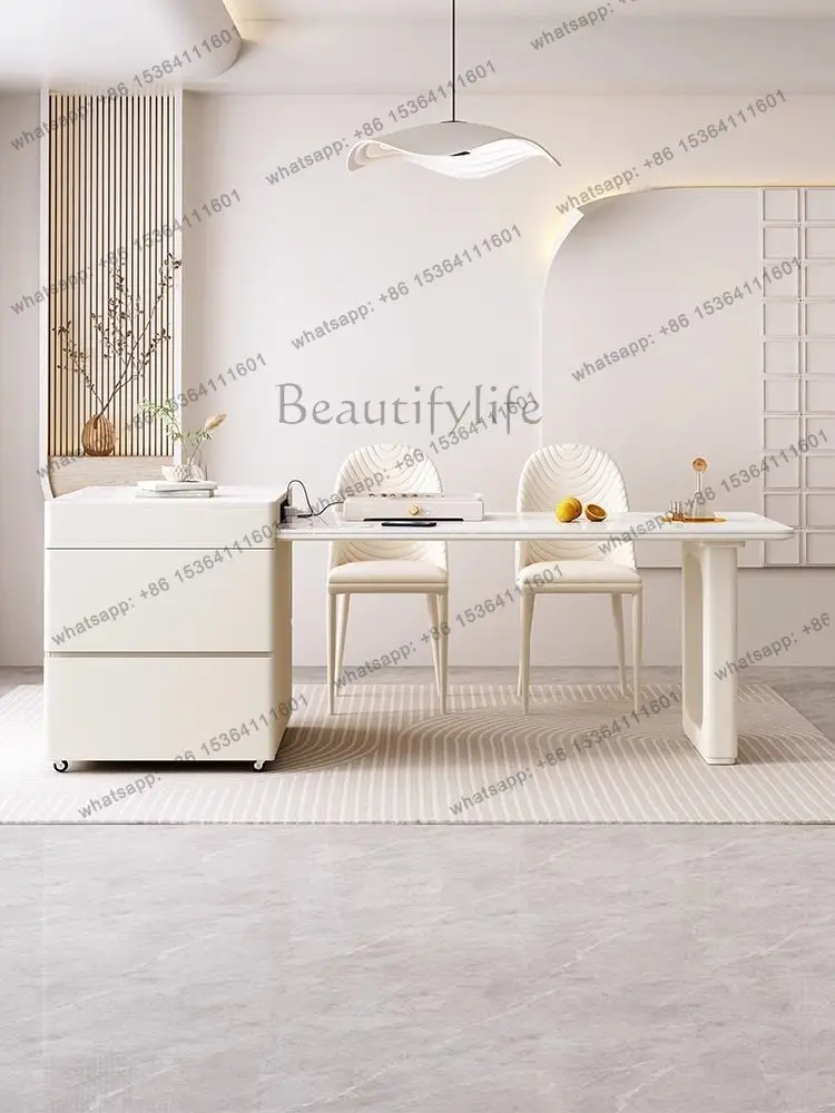 

Cream-style slate island integrated multi-functional dining table for small home bar