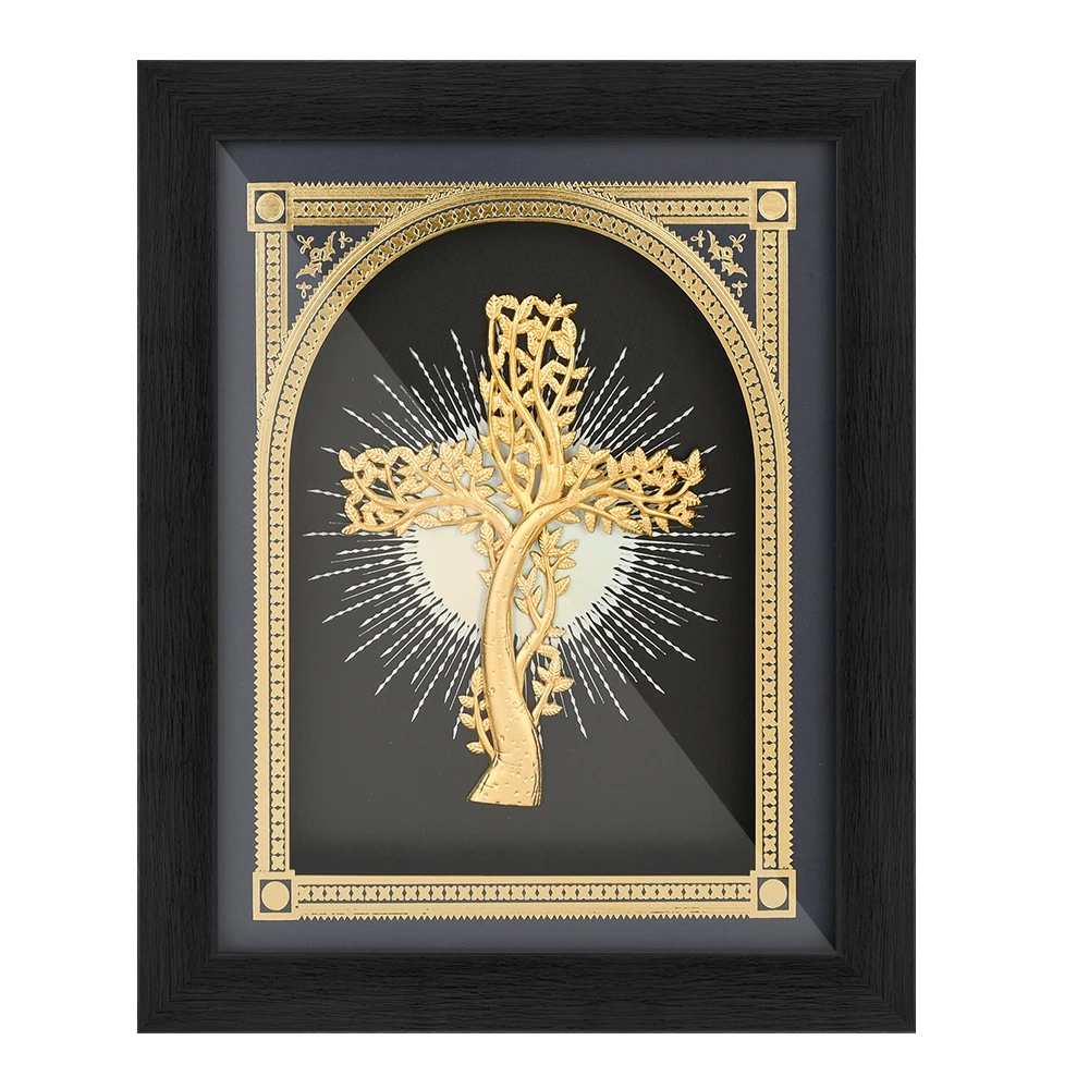 Cross Decorative Painting The Tree of Life Of The Cross 24K Gold Foil Painting Wall Pictures Desktop Ornament Home Decor Gift