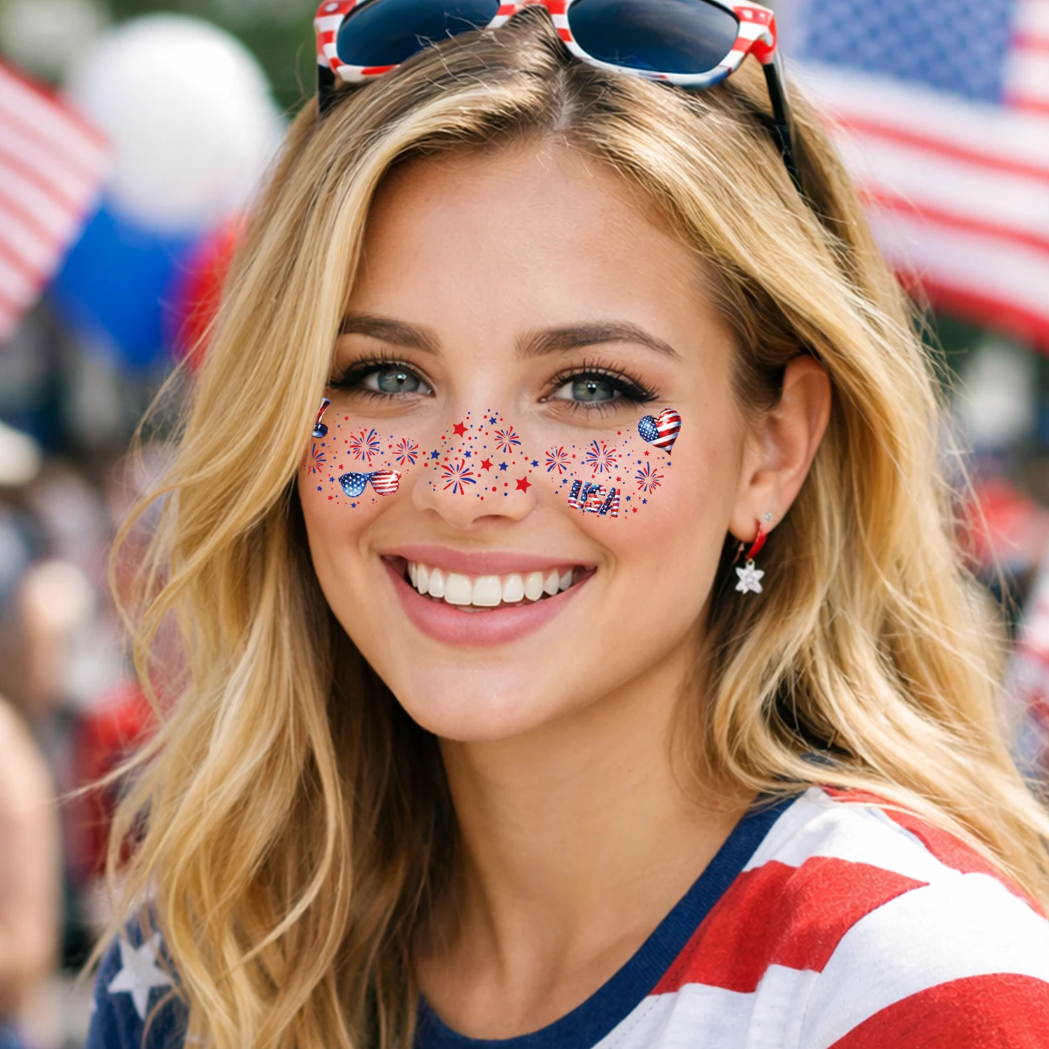 8 Sheets 250th Anniversary Face Freckle Stickers - 4th of July - Patriotic USA 1776–2026 Birthday Tattoos , Fourth of July