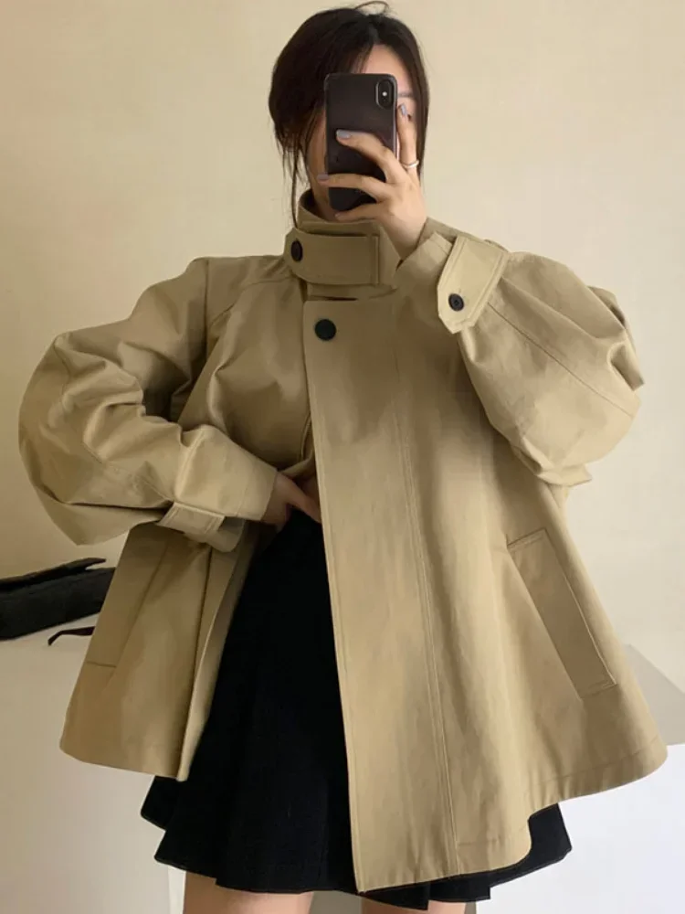 

Korean Chic Loose Jackets Women Vintage Stand Collar Button Windbreaker 2025 Autumn Casual Coats Chaquetas Mujer