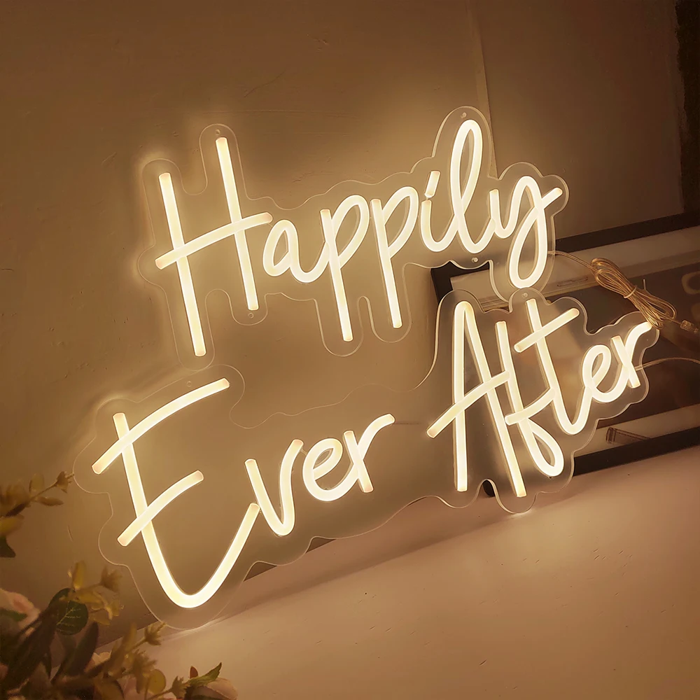 DECO Large Size Happilu Ever After Neon Sign for Wall Decor Wedding Decoration Pink Better Together Neon Signs for Party Bedroom