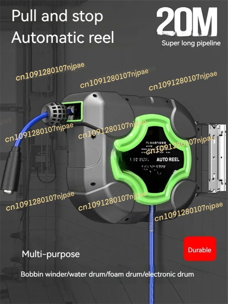 Tubo flessibile telescopico automatico per tamburo d'aria Doppio albero 10/15/20M Tubo flessibile con clip in filato PU Riparazione pneumatica, strumenti