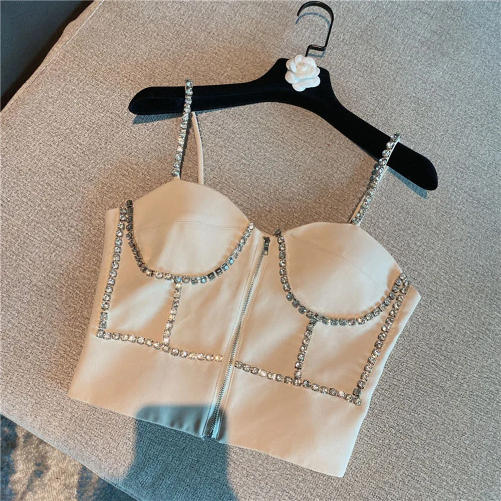 Women Corset Blusas Camis Club Crop Top Ladies Bra Summer Woman Tank Tops Sexy Diamond Beading Party Push Up Bustier Y2k Clothes