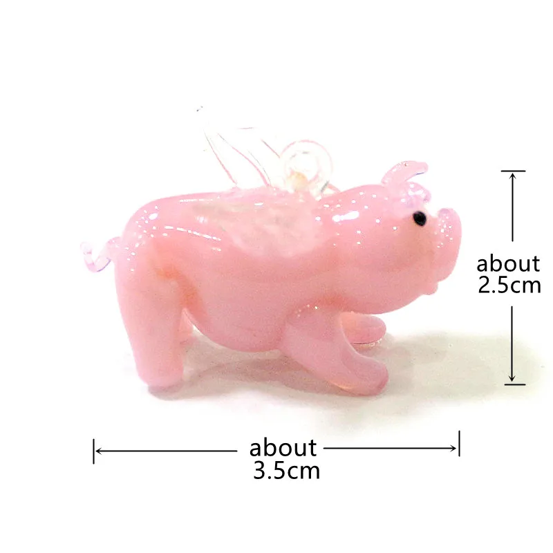 Lovely Pink Pig Charm Glass Pendant Mini Animal Figurine Ornaments For Home Garden Decor Supplies DIY Jewelry Making Accessories