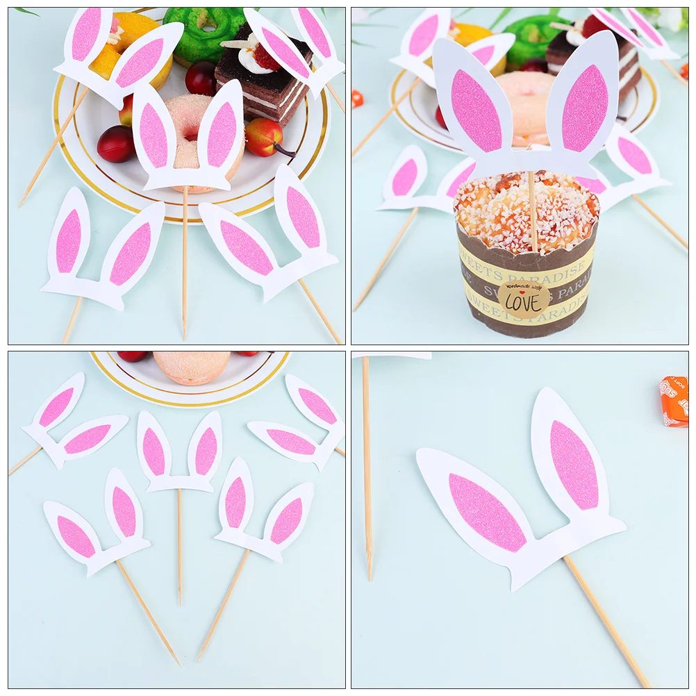 30 Pcs Easter Cake Toppers Rabbit Ears Plug Paper Cup Party Decor Bunny Cupcake Happy Birthday Decorations