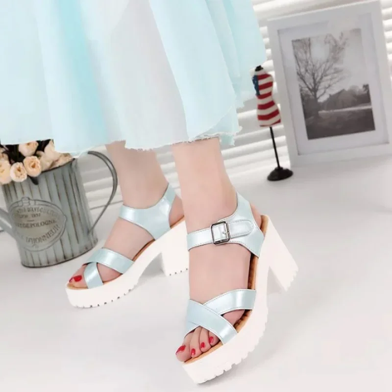 Big Size 45 Women Ankle Buckle High Heel Sandals Summer 2023 Fashion Platform Sandles Woman Thick Sole Gladiator Sandalias Mujer