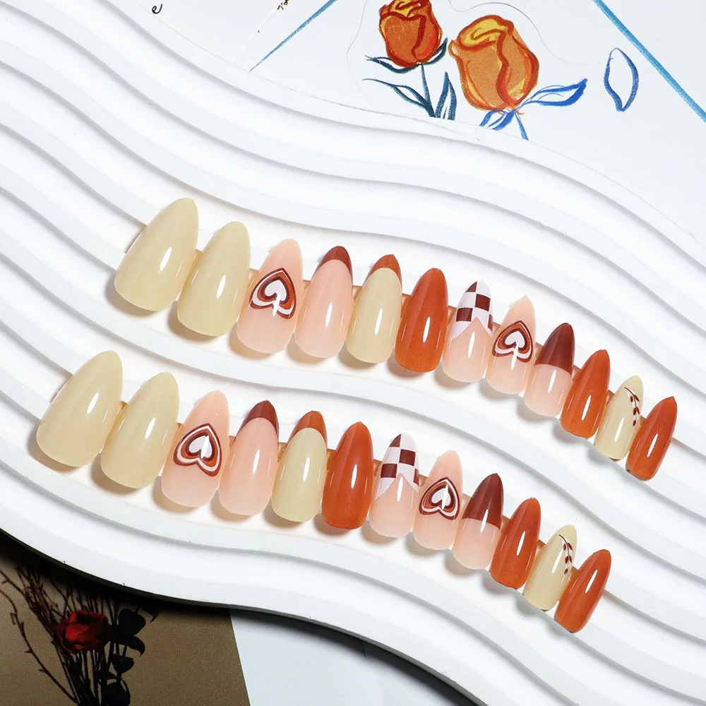 Moda indossabile manicure mandorla unghie finte testa a punta copertura completa stampa sulle unghie unghie finte ragazza