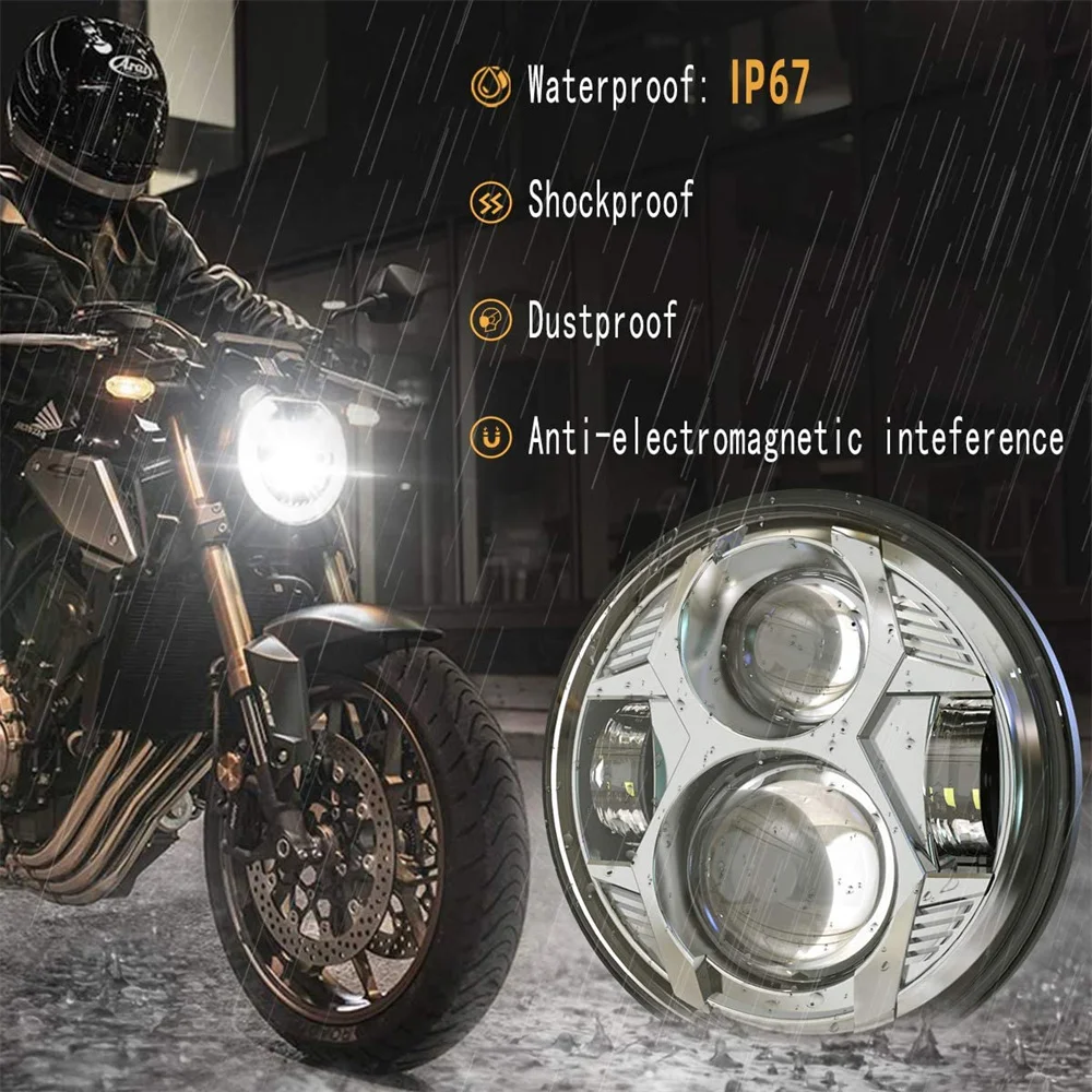 51W 5.75 Inch LED Motorcycle Headlight Hi/Lo Beam for Harley Sportster Touring Honda Rebel 300 500 Triumph Headlamp,Chrome 1 Pcs - Image 3