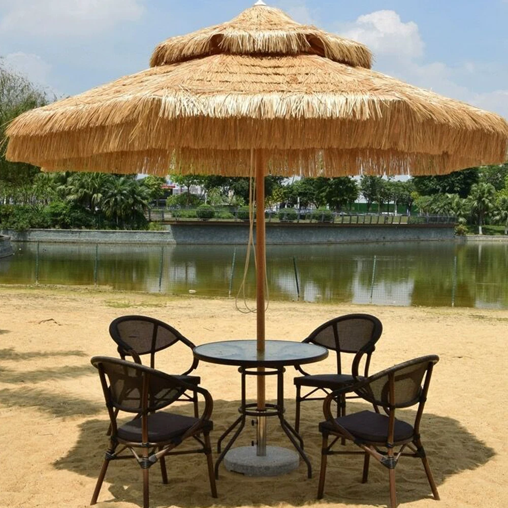 Heavy Duty Straw Beach Umbrella Outdoor Thatched French Parasol For Backyard Sand Swimming Pool Outdoor Furniture Hospital