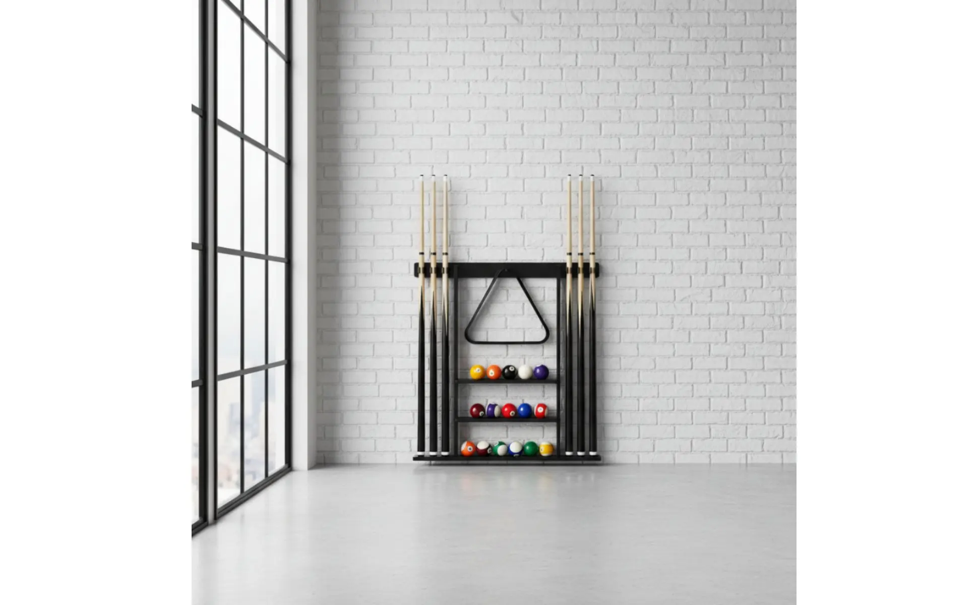 Billiard Cue Rack Black Finish Billiard Cue Stand Game Furniture Easy to Install Sports Storage Scratch Protection for Club Room