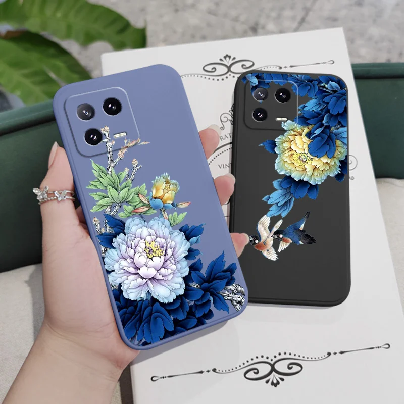 Blue Blossom Phone Case For Xiaomi Mi 14 13 13T 12 12X 12T 12S 11 11T Ultra 10 10T 9 9T 9SE Pro Lite Liquid Silicone Cover