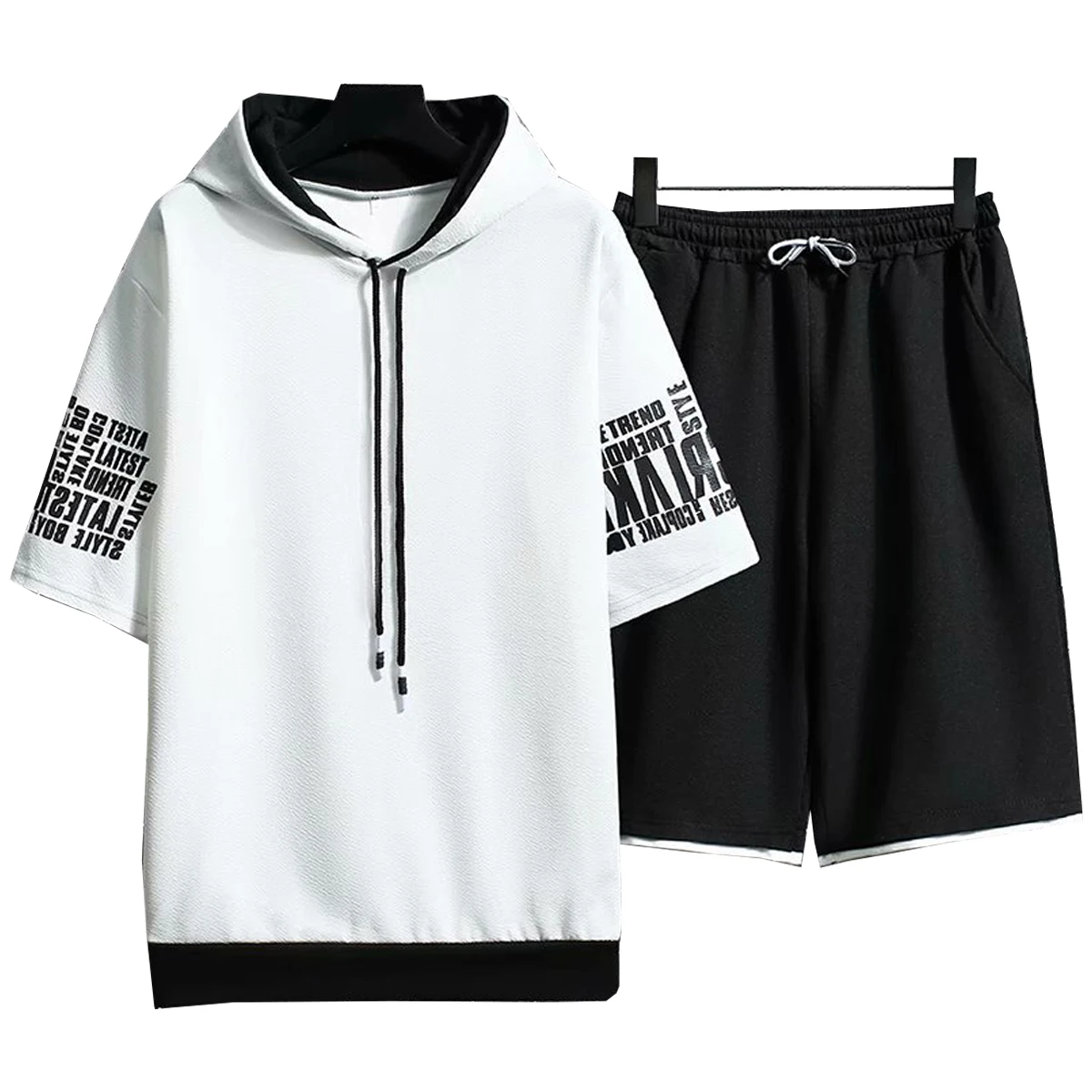 Men's Short Sleeved Hooded Sweatshirt Sports Shorts Spring Summer Young Students With Two Styles Zipper Pullover