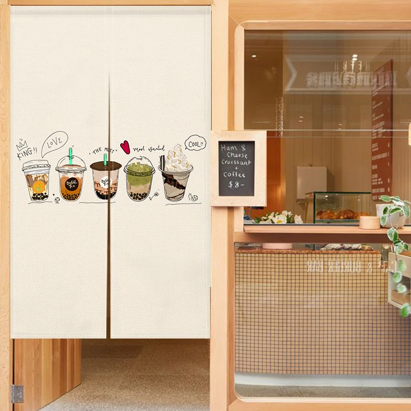 Milk Tea Restaurant Kitchen Partition Half Curtain Dining Room Soda Shop Entrance Door Cover Blocking Opaque Curtain Custom logo