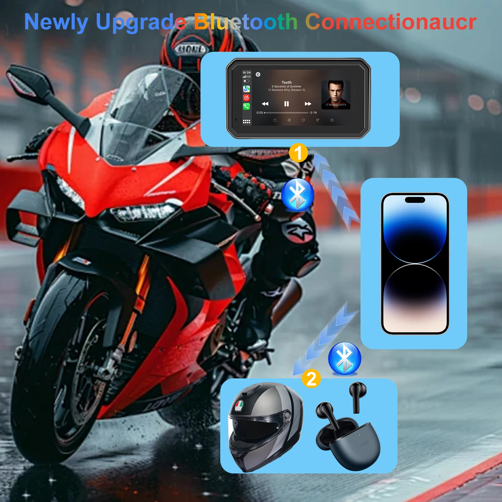 Grabadora de navegación CarPlay inalámbrica Para motocicleta de 6 pulgadas, pantalla de presión de neumáticos, GPS Para Moto Android, accesorios IP67 para moto