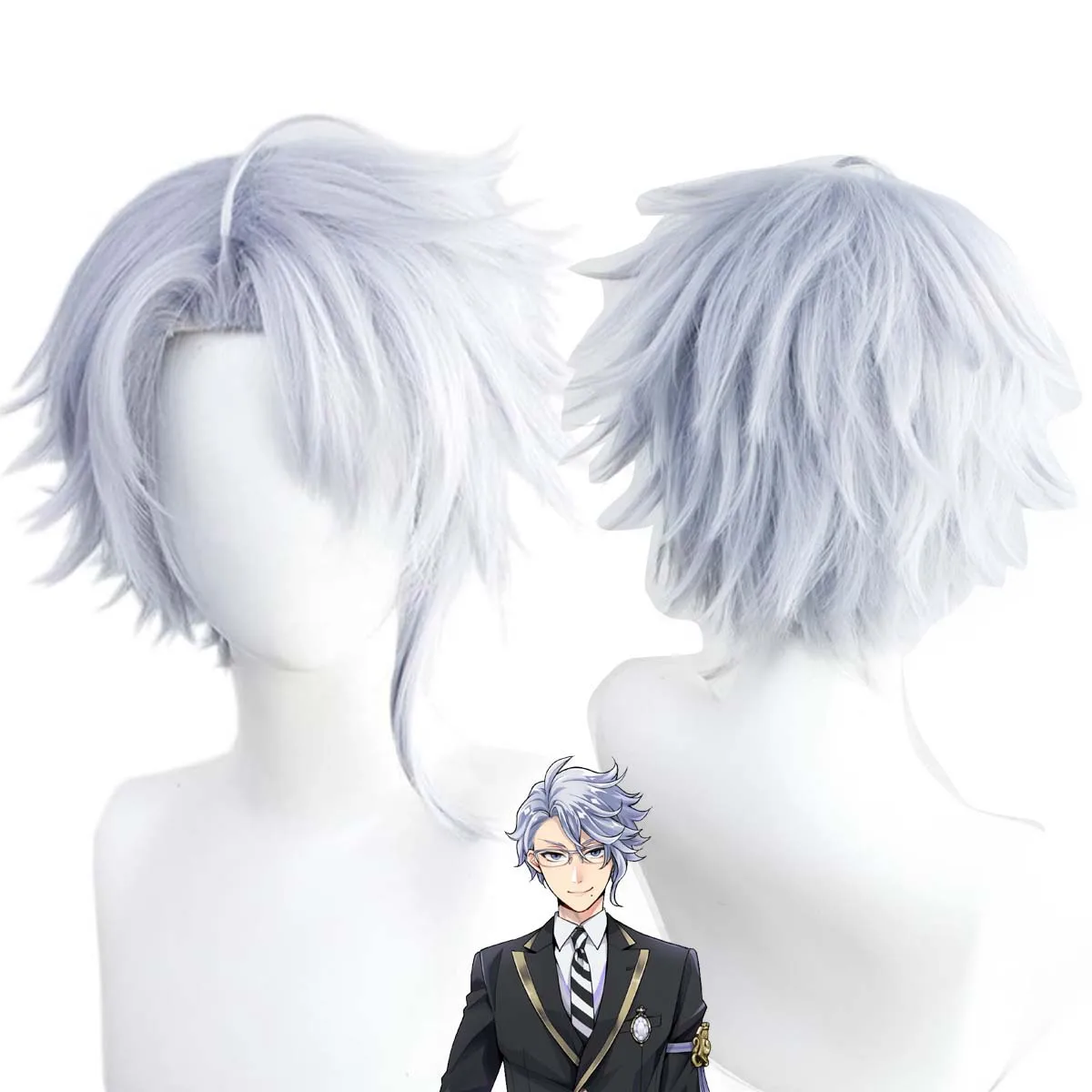 Men Twisted Wonderland Azul Ashengrotto Costume Cosplay Light Blue Grey Hair Wig