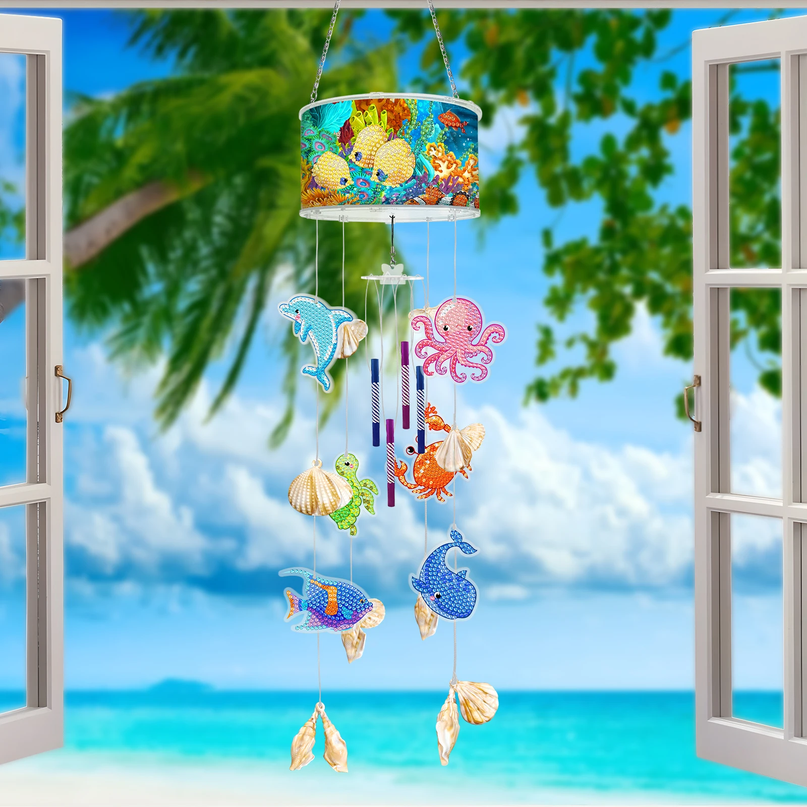 Wykwintne dzwonki wietrzne Diy Diamond Painting Wind Chimes Sea Creatures Window Garden Decorative Wall Art New Wind Chime Pendan