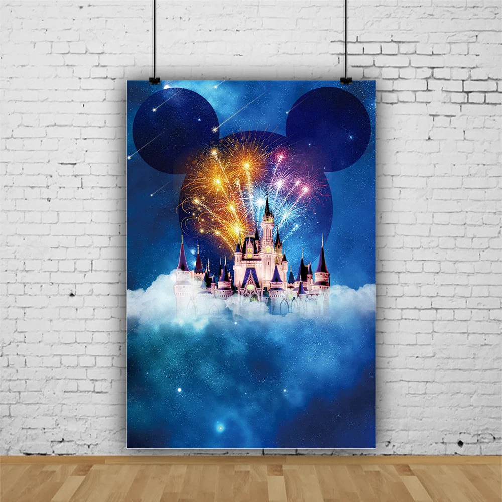 Disney Mickey Minnie Mouse Castle Photography Backdrop Baby Shower Boy Girl Birthday Party Decorations Background Photo Vertical