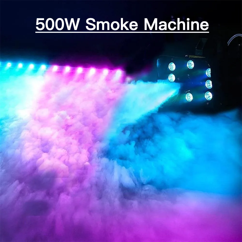 

Mini Smoke 500W Fog Machine RGB LED Lights Wireless Wire Control Colorful Stage Fogger Ejector For Wedding DJ Come Without Fluid