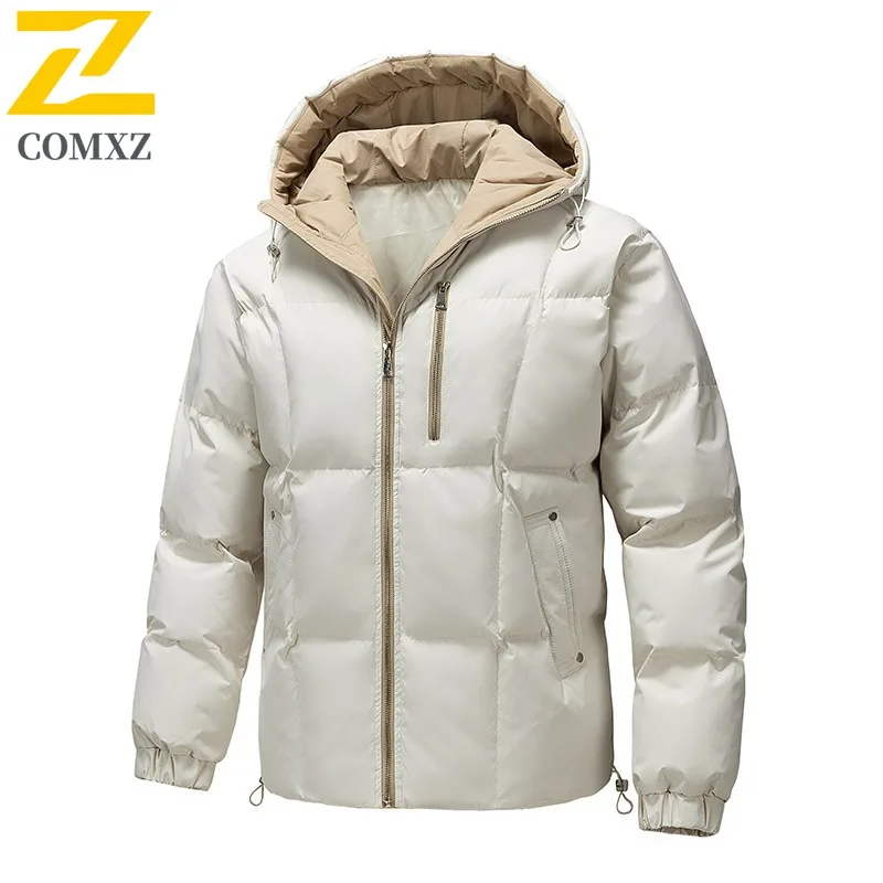 Men's Winter Hooded Padded Jacket Thermal Loose Fit Windproof Parka Casual Thickened Fleece Lined Coat Snow Outdoor Bread Style