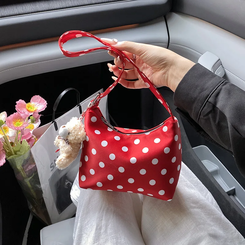 

Simple Polka Dot Canvas Bag for Women 2025 New Summer Versatile Commuting Underarm Bag Popular Casual Bucket Bag Girls Phone Bag