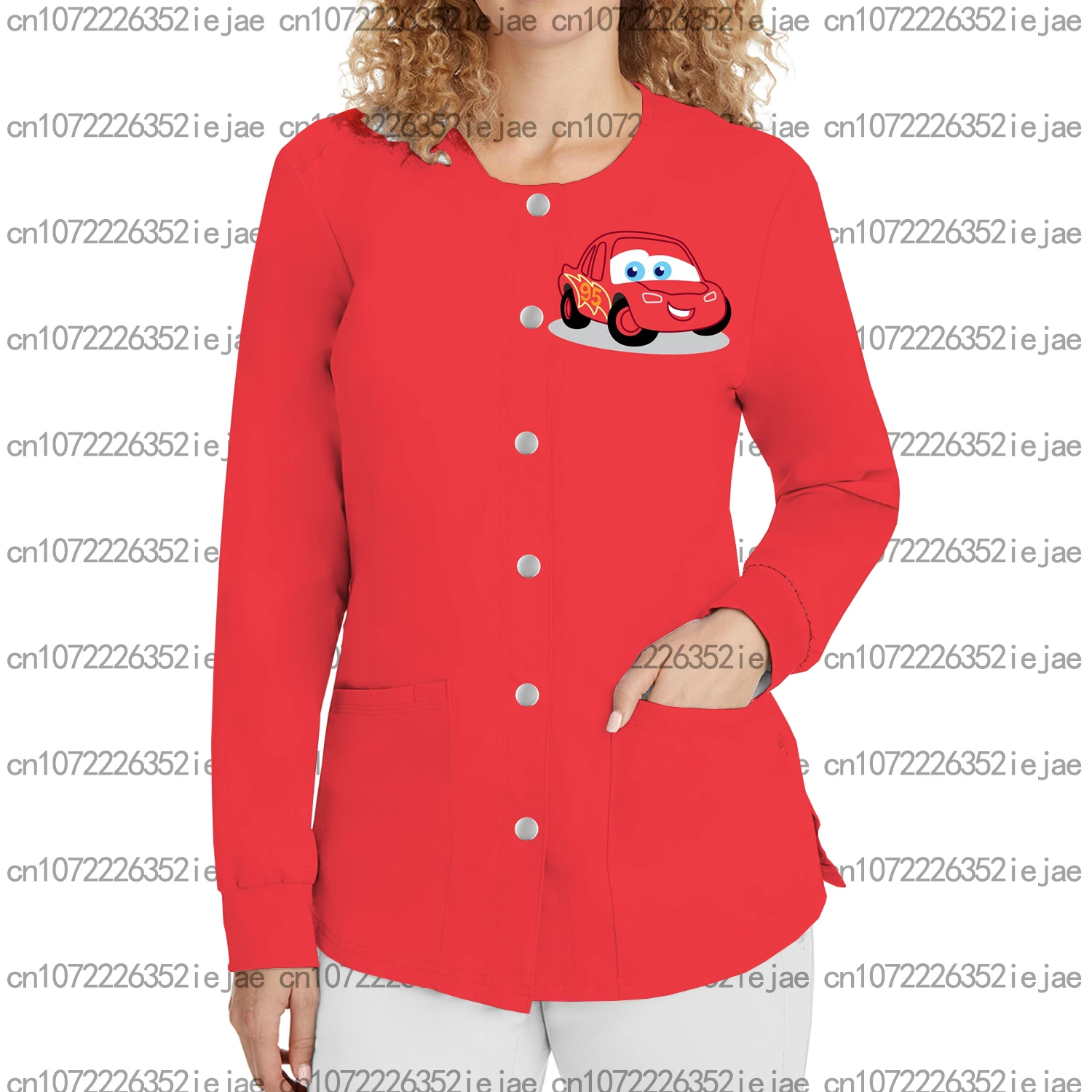 مطبوعة ماكوين البرق سيارة طاقم الرقبة طويلة الأكمام زر متجمد سترة الأسنان الحيوانات الأليفة متجر صالون تجميل موحدة ركاب سترة