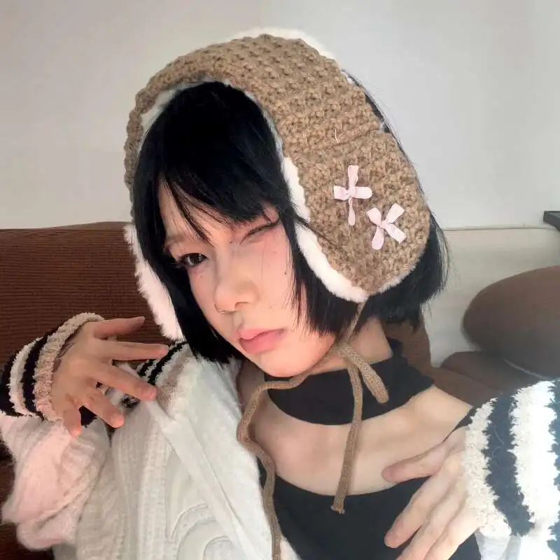 Penutup Telinga Rajut Pelindung Telinga dan Syal Penutup Telinga Mewah Hangat Fungsi Ganda untuk Wanita Kawaii Tiga Warna Tersedia untuk Anak Perempuan