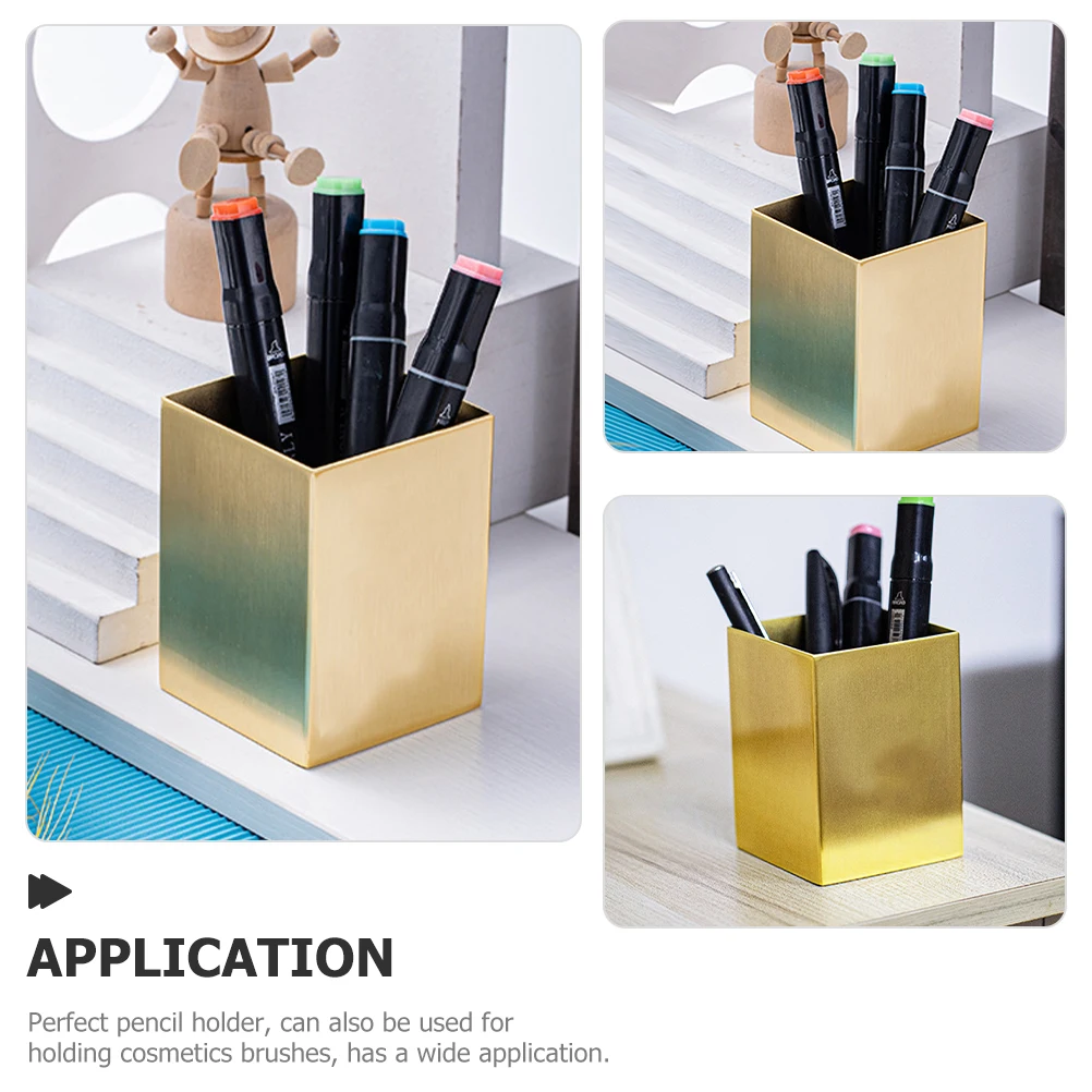

COHEALI Stainless Steel Square Pen Holder Desk Organizer Pencil Cup Marker Storage Golden