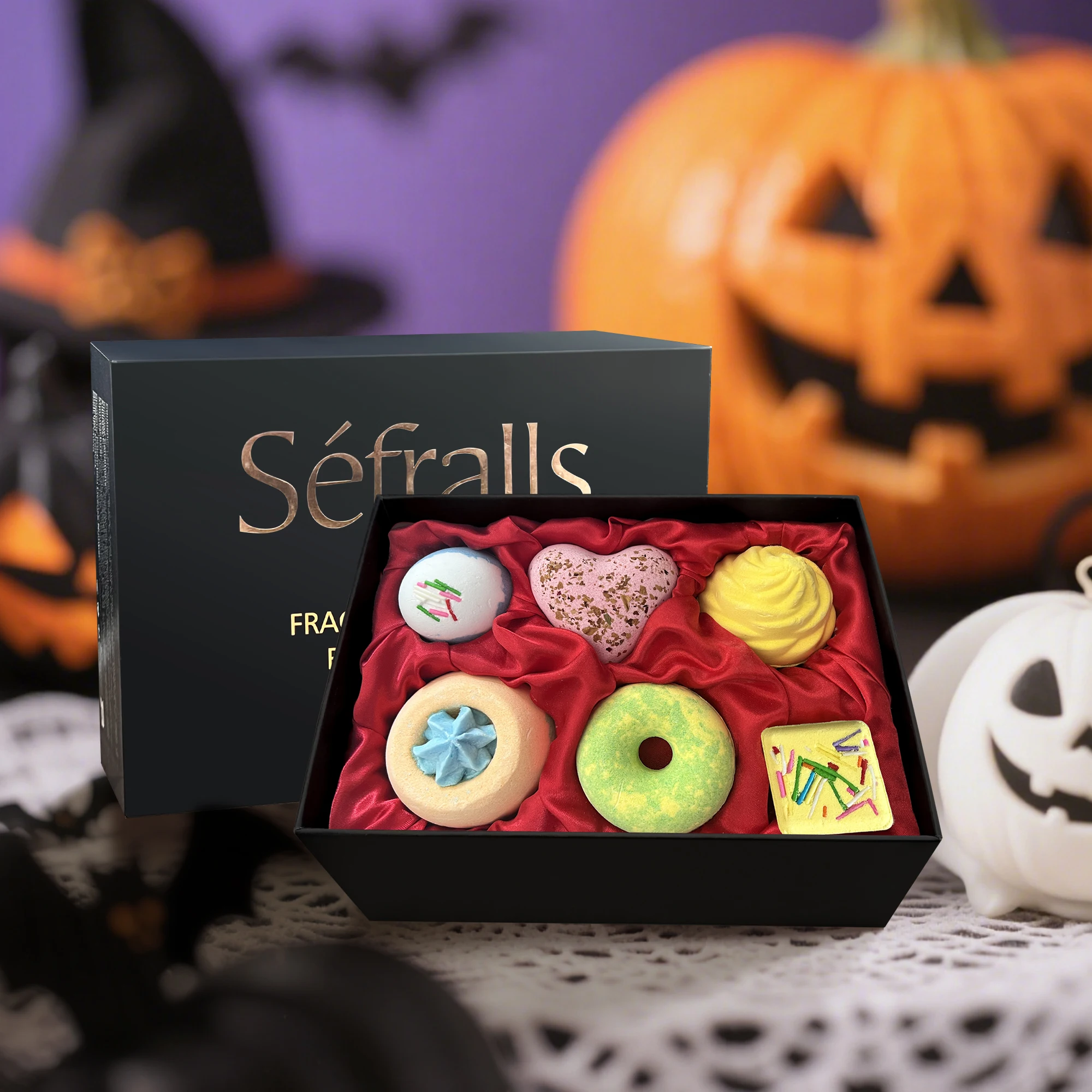 Prezenty na Halloween Séfralls Zestaw bomb do kąpieli Naturalne Organiczne Kule do kąpieli z solą nawilżające i złuszczające skórę Zapachowe